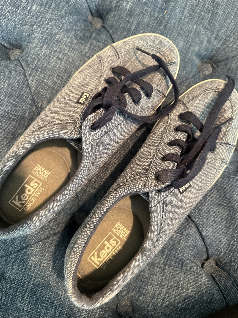 Keds Chambray Canvas Sneakers in Navy and Light Blue
